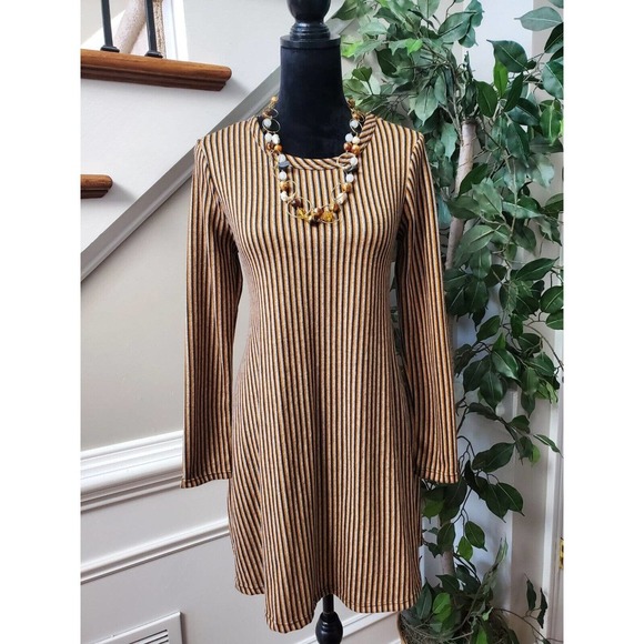 Pinc Dresses & Skirts - Pinc Women's Brown & Black Polyester Round Neck Long Sleeve Knee Length Dress L